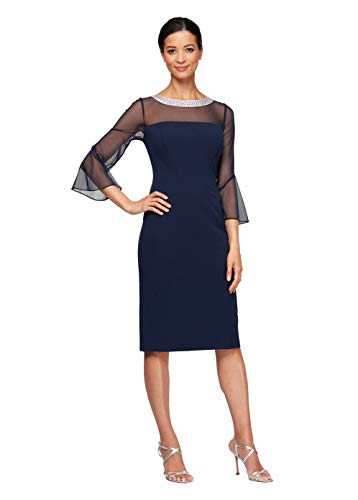 Alex Damen Langes Etuikleid Illusion Ausschnitt (zierlich und normal) Kleid für besondere Anlässe, Navy, 36 von Alex