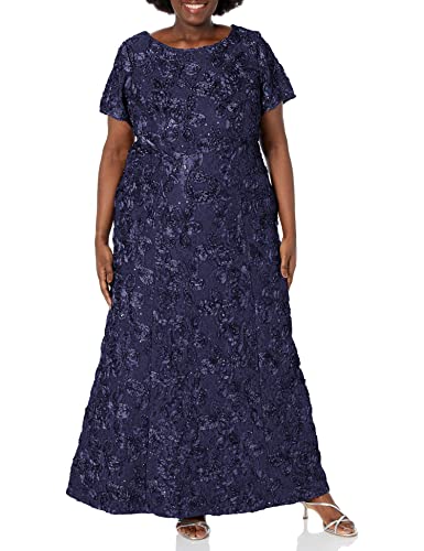Alex Evenings Damen Langes Rosettenkleid aus Spitze mit Flügelärmeln Kleid für besondere Anlässe, Marineblau, 46 von Alex