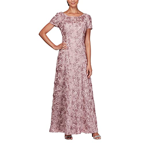 Alex Evenings Damen Langes Rosettenkleid aus Spitze mit Flügelärmeln Kleid für besondere Anlässe, Rose, 42 von Alex