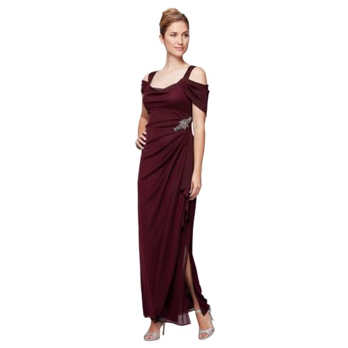 Alex Evenings Damen Langes Schulterfreies Kleid, Brautmutterkleid, Formelle Veranstaltungen (Zierliche und Normale Größen) Formales Abendkleid, Perlen-Weinrot, 40 von Alex