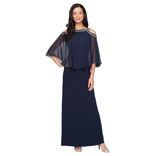 Alex Evenings Damen Langes Schulterfreies Popover Brautmutter Elegante Abendgarderobe Kleid fr besondere Anlsse, Navy, 44 von Alex