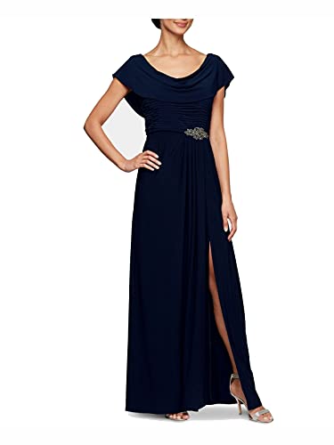 Alex Evenings Damen Langes Wasserfallausschnitt, A-Linie Kleid für besondere Anlässe, Navy, 40 von Alex