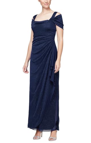 Alex Evenings Damen Long Cold Shoulder Dress (Petite and Regular Sizes) Kleid für besondere Anlässe, Dunkles Marineblau Glitter, 42 von Alex