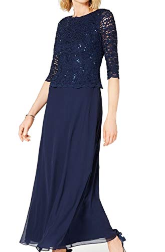 Alex Evenings Damen Long Mock Dress with Full Skirt (Petite and Regular Sizes) Kleid fr besondere Anlsse, Navy, 40(10P) von Alex