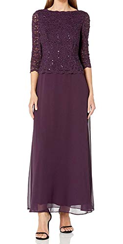 Alex Evenings Damen Long Mock Dress with Full Skirt (Petite and Regular Sizes) Kleid für besondere Anlässe, Deep Plum, 38 von Alex