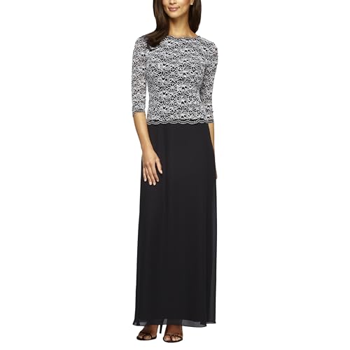 Alex Evenings Damen Long Mock Dress with Full Skirt (Petite and Regular Sizes) Kleid für besondere Anlässe, schwarz/weiß, 46 von Alex