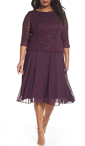 Alex Evenings Damen Miederkleid mit Spitze, Übergröße, Stretch, einteilig Kleid für besondere Anlässe, Deep Plum, 54 von Alex