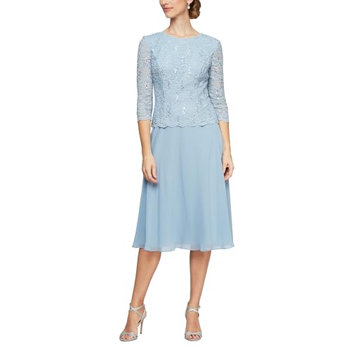 Alex Damen Pailletten in Teelänge (zierliche und Normale Größen) Kleid für besondere Anlässe, Himmelblau, 46 von Alex