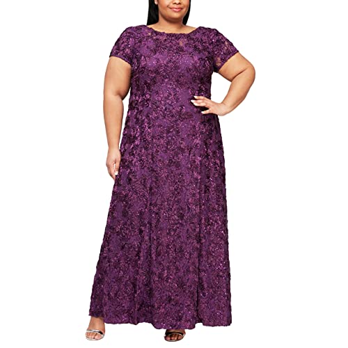 Alex Evenings Damen Plus-Size Long A-line Rosette Dress with Short Sleeves Kleid fr besondere Anlsse, aubergine, 44 Mehr von Alex