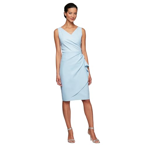 Alex Evenings Damen Slimming Short Ruched Cocktail Dress with Ruffle (Petite and Regular Sizes) Kleid für besondere Anlässe, Hell, blau, 36 von Alex