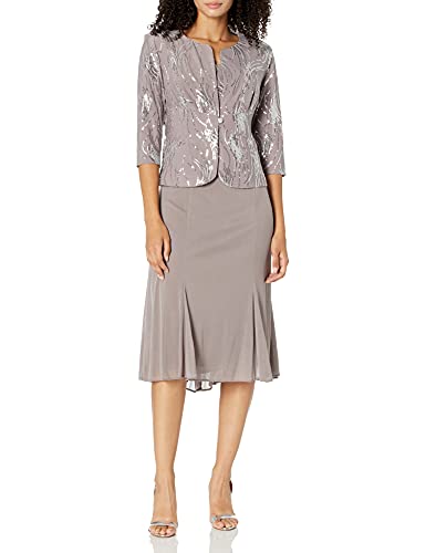 Alex Evenings Damen Tea Length Mock Jacket Dress with Button Front (Petite and Regular Sizes) Kleid fr besondere Anlsse, Zinn/Frost, 46 von Alex