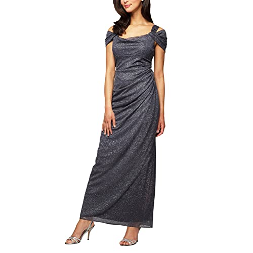 Alex Evenings Women's Long Cold Shoulder Dress Regular Sizes, Smoke, 12 Petite von Alex