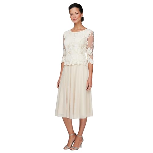 Alex Evenings Women's Tea Length Sequin Mock Dress (Petite and Regular), Taupe, 8P von Alex