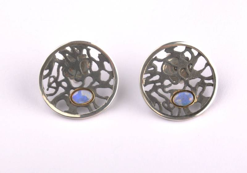 Opal Sterling Silber Ohrringe - Ohrstecker Schwarz Silber Runde Filigrane Ohrhänger Opal Sterling Silber Ohrringe - Ohrstecker Schwarz Silber Runde Filigrane Ohrhänger von AlexDeHaro
