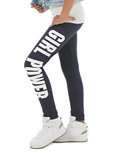 AlexFashion Baumwolle Sport Leggings für Mädchen Girl Power Boyfriendhose Hose Legings Jogging Gr. 116-158 (140, Marineblau) von AlexFashion