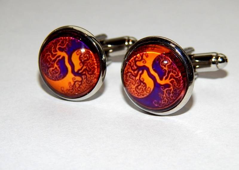 Baum Des Lebens Manschettenknöpfe Lila Oranges Yin Yang Symbol von AlexaArtBoutique