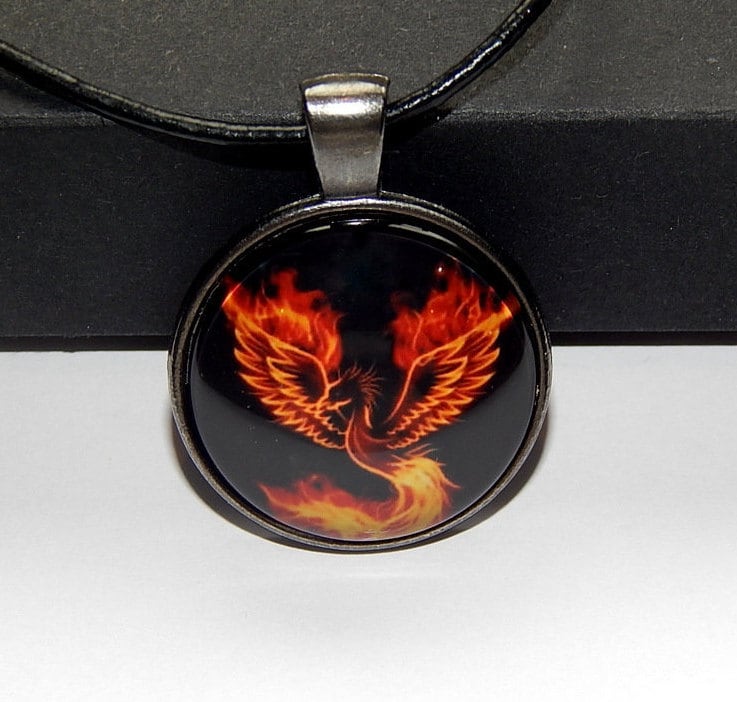 Feuer Vogel Phoenix Anhänger Halskette Elementarer Schmuck von AlexaArtBoutique