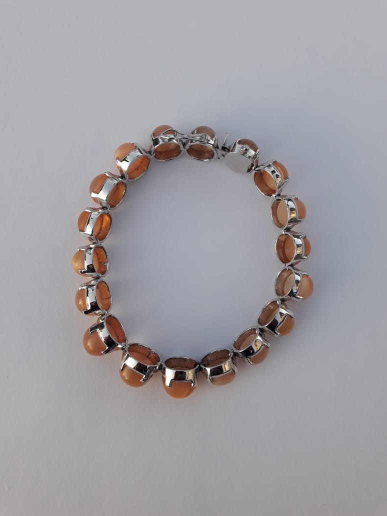 60 Karat Seltenen Rosa Mondstein, Handgefertigte Tennis Armband, 7.5" Länge, 925 Sterling Silber, Uvp Usd 499 60 Karat Seltenen Rosa Mondstein, Handgefertigte Tennis Armband, 7.5" Länge, 925 Sterling Silber, Uvp Usd 499 von AlexaJewels