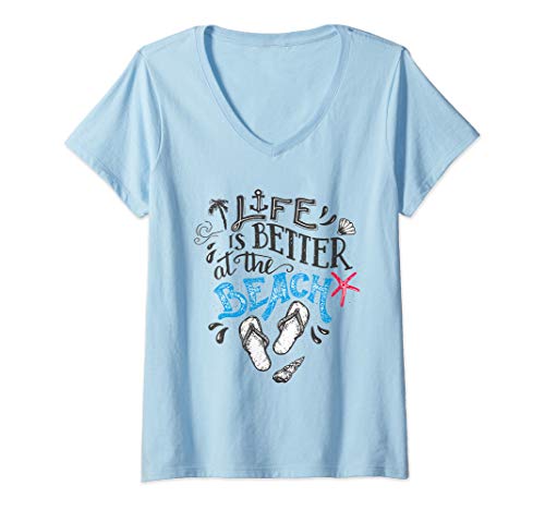 Damen Life Is Better At The Beach T-Shirt mit V-Ausschnitt Damen Life Is Better At The Beach T-Shirt mit V-Ausschnitt von Alexamerch Beach