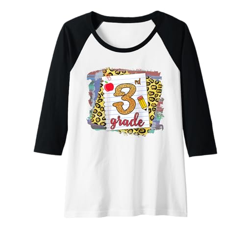 Damen 3. Klasse 3. Klasse Leopard zurück in die Schule Raglan von Alexamerch zurück zur Schule