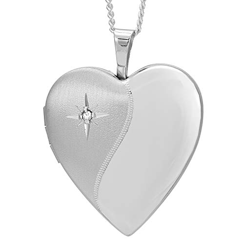 Alexander Castle Diamantherz 925 Sterling Silber Kette mit Foto Medaillon für Damen Mädchen Kinder - 22mm x 20mm - 18" Sterlingsilber Foto Kette & Schmuck Geschenk-Box von Alexander Castle