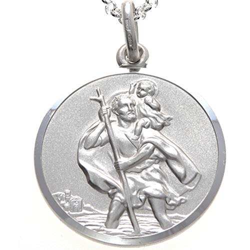 Alexander Castle Herren groß Reversible 925 Sterling Silber Heiliger Christophorus Anhänger Halskette - 27mm St Christopher mit 20" Sterling Silber Kette & Schmuck Geschenk-Box von Alexander Castle