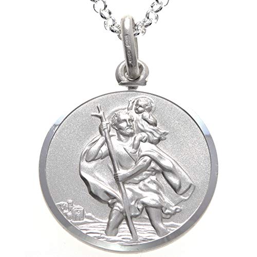 Alexander Castle Herren große Reversible 925 Sterling Silber Heiliger Christophorus Anhänger Halskette - 24mm St Christopher mit 20" Sterling Silber Kette & Schmuck Geschenk-Box von Alexander Castle