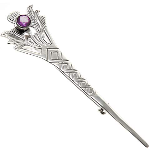 Alexander Castle Kiltnadel-Brosche aus 925er Sterlingsilber mit schottischer Distel und Amethyst für Damen und Herren – Kilt-Accessoire mit Schmuckschatulle – 76 mm von Alexander Castle