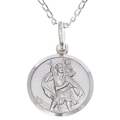 Alexander Castle Klein Reversible 925 Sterling Silber Heiliger Christophorus Anhänger Halskette - 14mm St Christopher mit 18" Sterling Silber Kette & Schmuck Geschenk-Box - Ideal für die Taufe oder die Heilige Kommunion von Alexander Castle