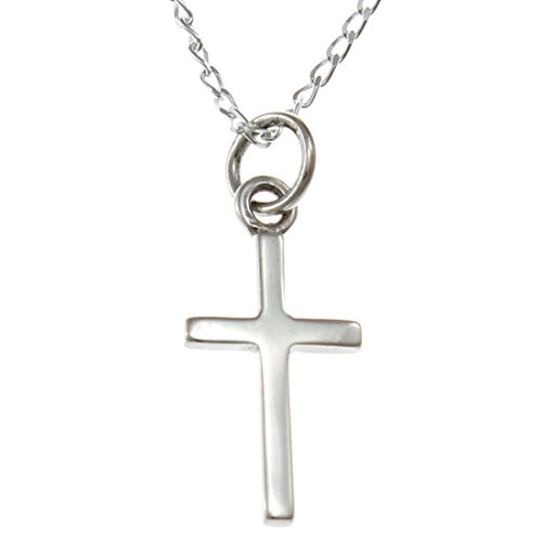 Alexander Castle Klein Schlicht Solide 925 Sterling Silber Kreuz Kette für Kinder Jungen Mädchen - Silber Kreuz Kette Anhänger mit 16" Sterling Silber Kette & Schmuck Geschenk-Box - 21mm x 10mm von Alexander Castle