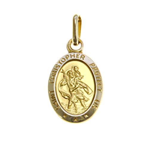 Alexander Castle Solide 9ct 375 Gold Heiliger Christophorus Anhänger Medaille - NUR ANHÄNGER mit Schmuck Geschenkbox - 'SAINT CHRISTOPHER PROTECT US' Gravur von Alexander Castle