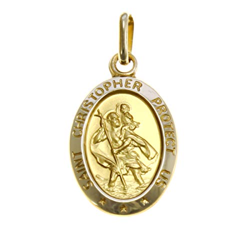 Alexander Castle Solide 9ct 375 Gold Heiliger Christophorus Anhänger Medaille - NUR ANHÄNGER mit Schmuck Geschenkbox - 'SAINT CHRISTOPHER PROTECT US' Gravur von Alexander Castle