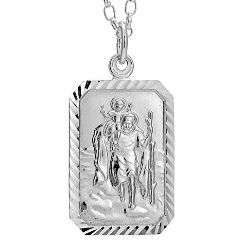 Alexander Castle Rechteckig 925 Sterling Silber Heiliger Christophorus Anhänger Halskette - 22mm x 15mm St Christopher mit 18" Silber Kette & Schmuck Geschenk-Box von Alexander Castle