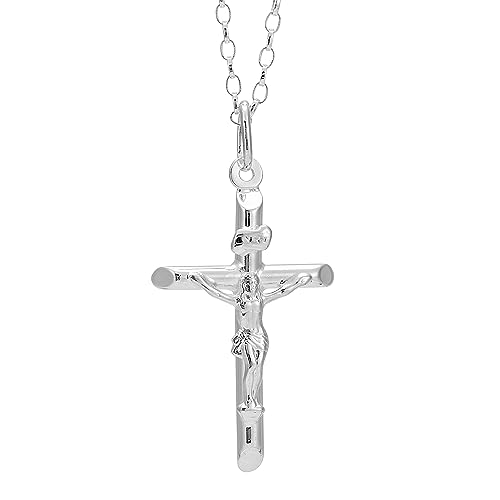 Alexander Castle Solide 925 Sterling Silber Kreuz Kette für Damen & Herren - Silber Kruzifix Kette Anhänger mit 18" Sterling Silber Kette & Schmuck Geschenk-Box - 40mm x 22mm von Alexander Castle