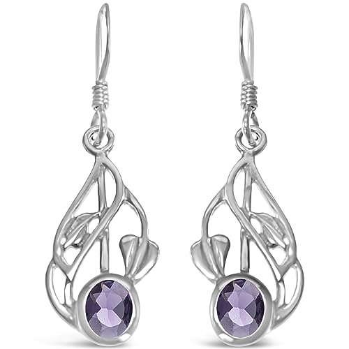 Alexander Castle Charles Rennie Mackintosh Amethsyt Ohrringe aus 925er Sterlingsilber für Damen, Teenager, Mädchen – Tropfenohrringe mit Schmuck-Geschenkbox – 20 mm x 10 mm, Sterling Silber, Amethyst von Alexander Castle