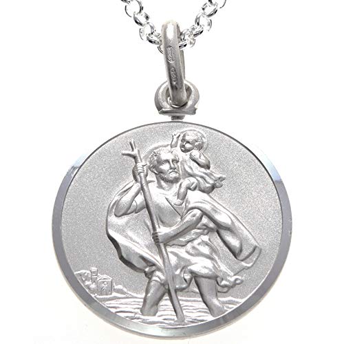 Alexander Castle Herren groß 925 Sterling Silber Heiliger Christophorus Anhänger Halskette - 24mm St Christopher mit 20" Sterling Silber Kette & Schmuck Geschenk-Box von Alexander Castle