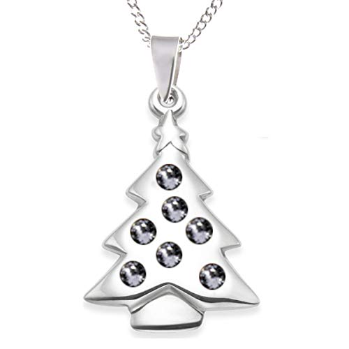 Halskette mit Weihnachtsbaum-Anhänger Sterling-Silber 925 Zirkonia Steine in Schmuck-Geschenkbox und verstellbarer Panzerkette 35,6 cm oder 40,6 cm geeignet für Damen oder Mädchen. von Alexander Castle