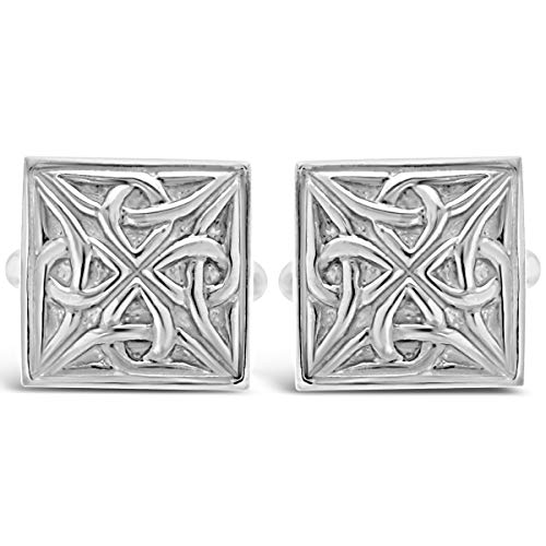 Alexander Castle Keltische Manschettenknöpfe für Herren, 925er Sterlingsilber, quadratisch, 15 mm x 15 mm, keltische Dreifaltigkeit, mit Schmuck-Geschenkbox, Sterling-Silber, einfach von Alexander Castle