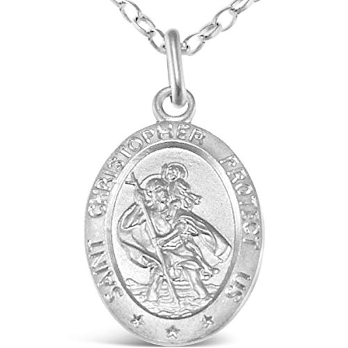 Alexander Castle Oval 925 Sterling Silber Heiliger Christophorus Anhänger Halskette - 17mm x 12mm St Christopher mit 18" Sterling Silber Kette & Schmuck Geschenk-Box - 'SAINT CHRISTOPHER PROTECT US' Gravur von Alexander Castle