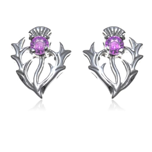 Alexander Castle 925 Sterlingsilber Ohrringe mit schottischer Distel und echtem Amethyst 12 mm x 10 mm Ohrstecker mit Schmuckschatulle – Schottische Geschenke für Frauen, Mädchen und Teenager von Alexander Castle