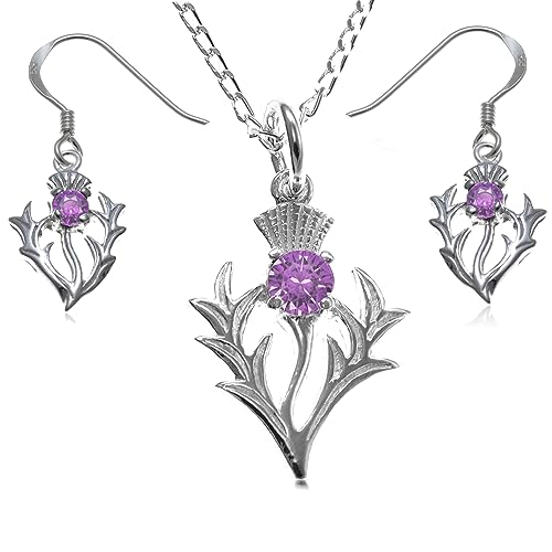 Silberner Amethyst Distelanhänger und Ohrringe schottisches Geschenkset von Alexander Castle