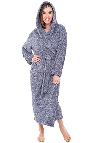 Alexander Del Rossa Damen Warm Fleece Bademantel mit Kapuze Lang Plüsch Bademantel - Blau - 1X-2X von Alexander Del Rossa
