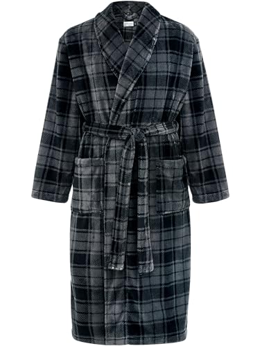 Alexander Del Rossa Herren-Bademantel aus Plüsch, leichter Bademantel, warmer Fleece-Bademantel, Grau kariert, X-Large von Alexander Del Rossa