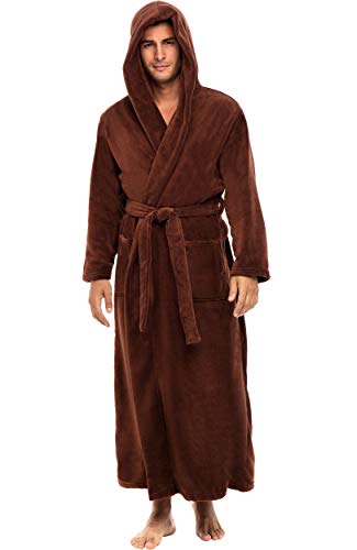 Alexander Del Rossa Herren Flanell Fleece Bademantel mit Kapuze groß und hoch - Braun - 1X-2X von Alexander Del Rossa