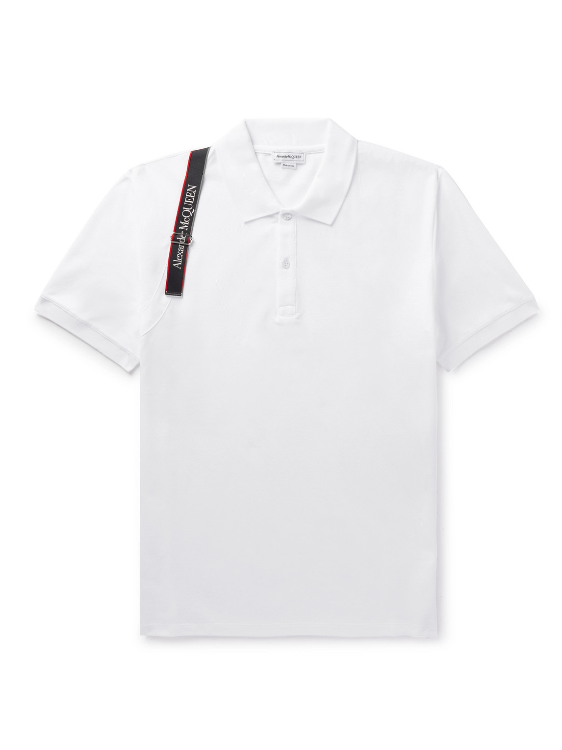 Alexander McQueen - Harness-Detailed Cotton-Piqué Polo Shirt - Men - White - M von Alexander McQueen