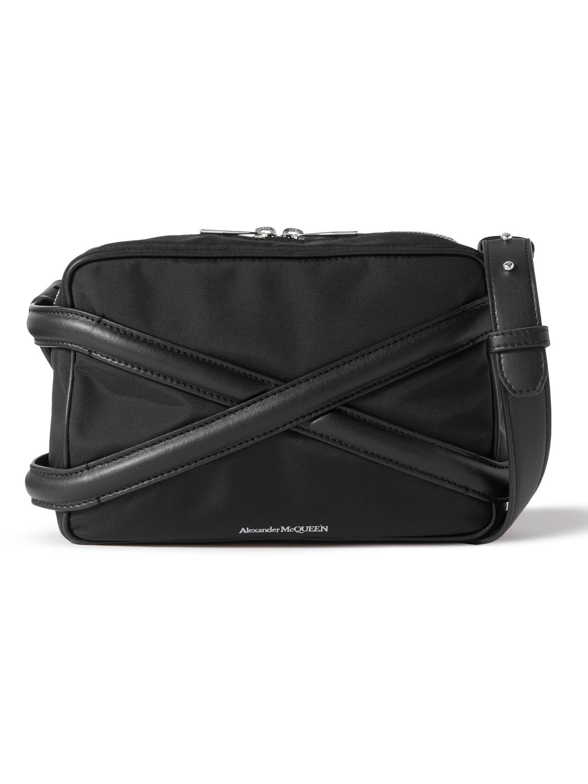 Alexander McQueen - Harness Faux Leather-Trimmed Canvas Messenger Bag - Men - Black von Alexander McQueen