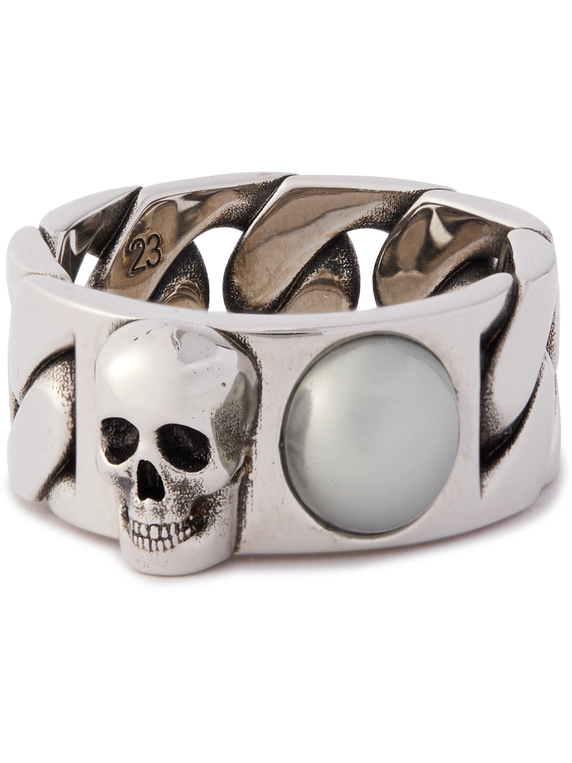 Alexander McQueen - Skull Burnished Silver-Tone Faux Pearl Ring - Men - Silver - 19 von Alexander McQueen