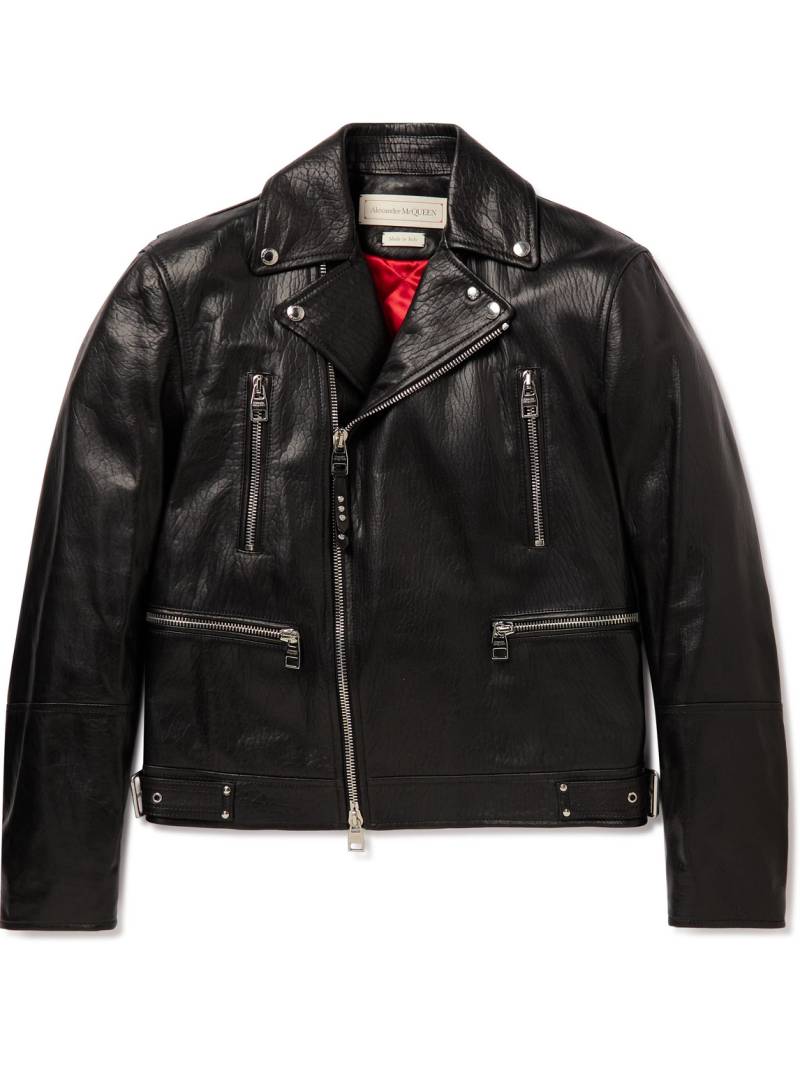 McQueen - Slim-Fit Zip-Detailed Leather Biker Jacket - Men - Black - IT 54 von McQueen