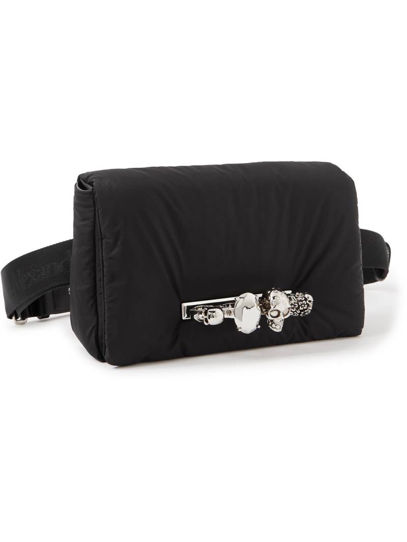 McQueen - The Knuckle Embellished Leather-Trimmed Shell Messenger Bag - Men - Black von McQueen