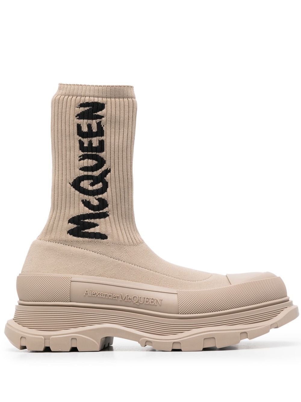 Alexander McQueen Tread Stiefel mit geripptem Strick - Nude von Alexander McQueen